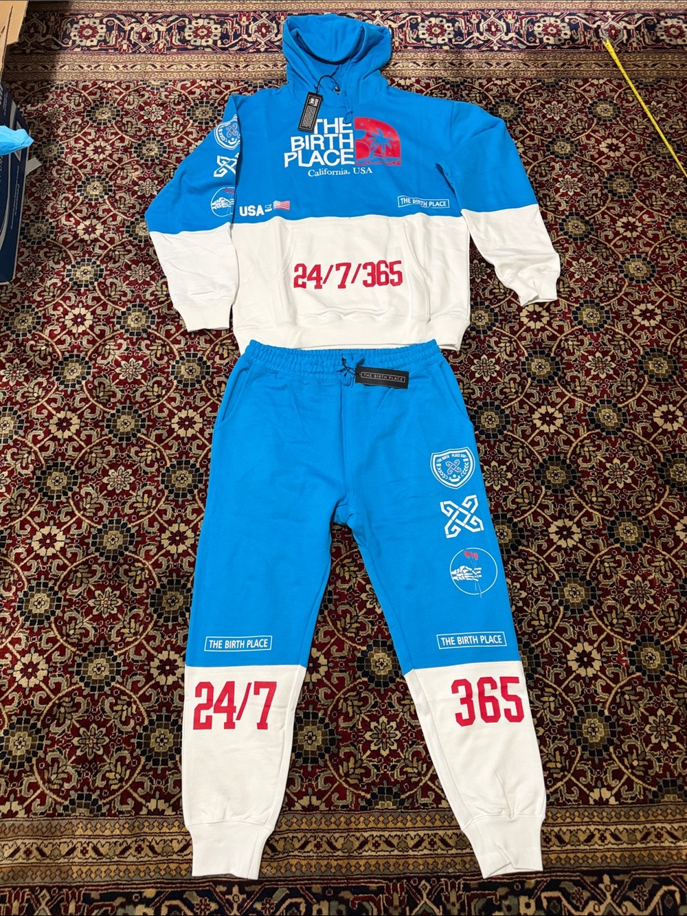 The Birth Place Blue and White Jogger set - 24/7/365